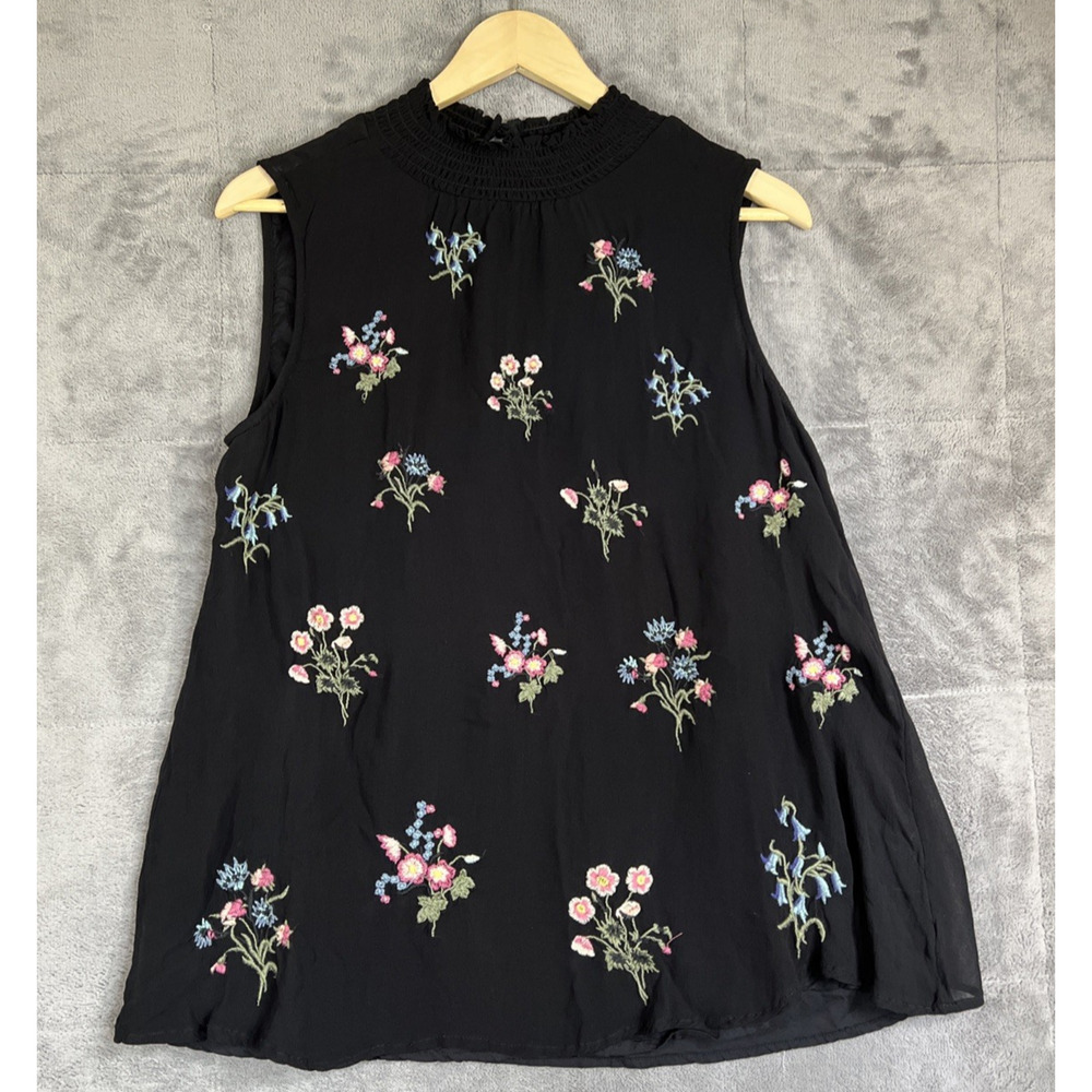 Sundance Blouse Women M Black Altamira Dark Floral Embroidered Forest Fairy Boho
